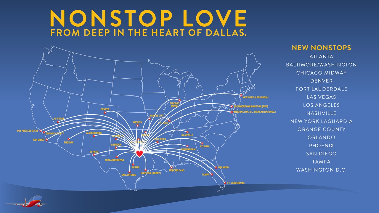 Southwest Announces New Nonstop Routes from Dallas’ Love Field