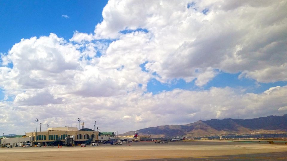 El Paso, Texas airport with mountains in background