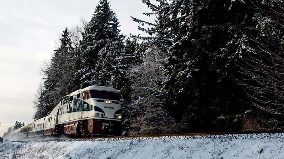 Amtrak train in snow