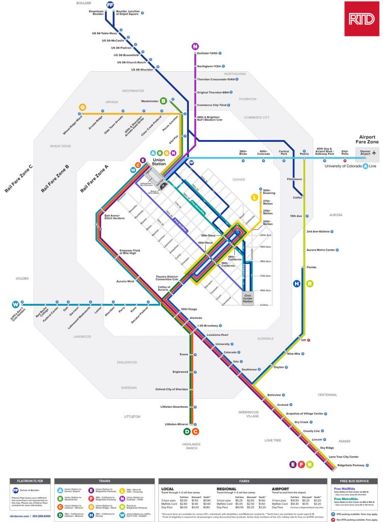 Rail System Map for Denver, Colorado