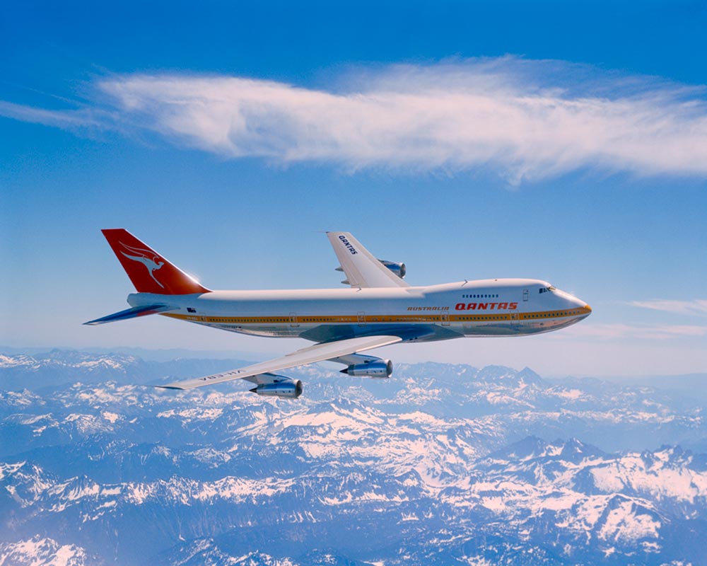 First Qantas Boeing 747 in flight.