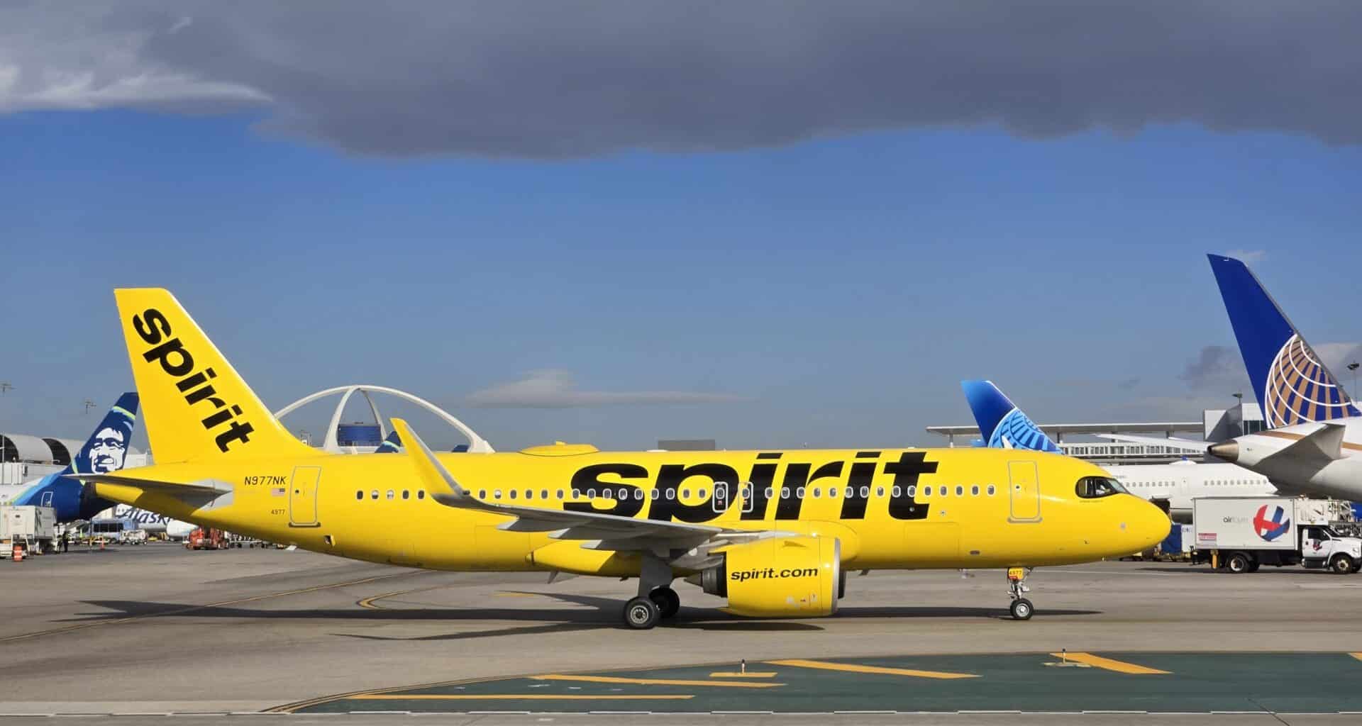Bright yellow Spirit aircraft